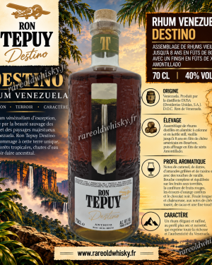 Ron Tepuy Destino rhum du Venezuela 40% 70 cl