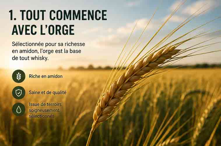La fabrication du whisky : de l’orge maltée au verre 1 Orge destinée au maltage pour la fabrication du whisky